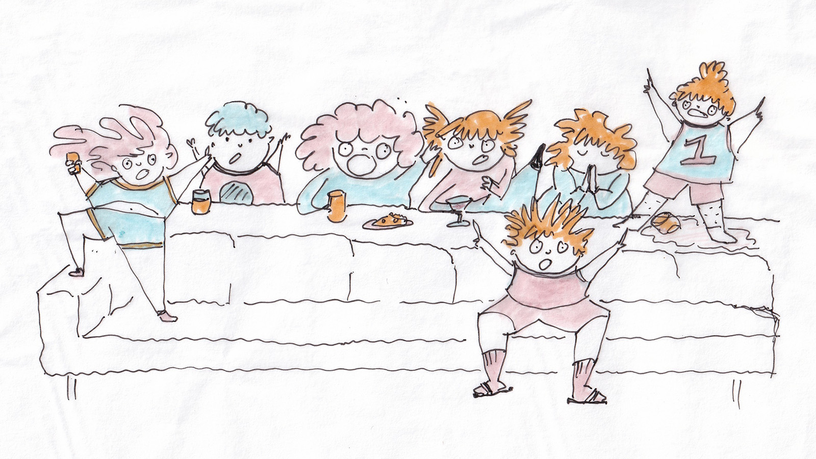 Sketch of friends cheering on their team